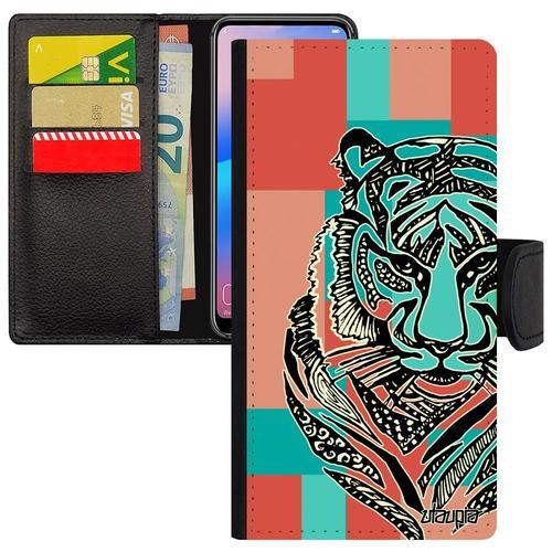 Coque Iphone 15 Cuir Rabat Tigre Dessin Cover Ethnique Carré Sauvag... on Productcaster.