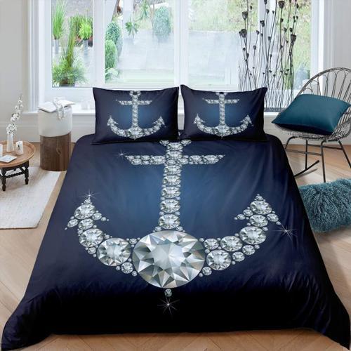 Housse De Couette Nautique, Housse De Couette Ancre, Diamant, Bleu ... on Productcaster.