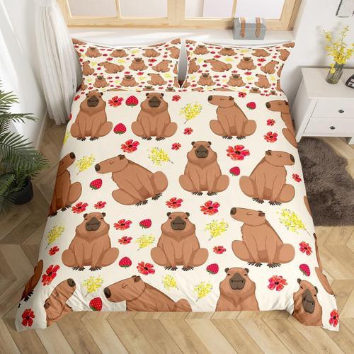 Housse De Couette Capybara Marron, Ensemble De Literie Floral Capyb... on Productcaster.