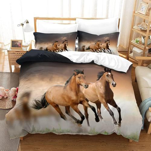 Housse De Couette Imprimee Cheval, Ensemble De Literie 3 Pieces, Ho... on Productcaster.