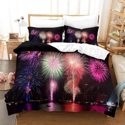 Housse De Couette Imprimee Feux D'artifice 3d, Facile D'entretien E... on Productcaster.