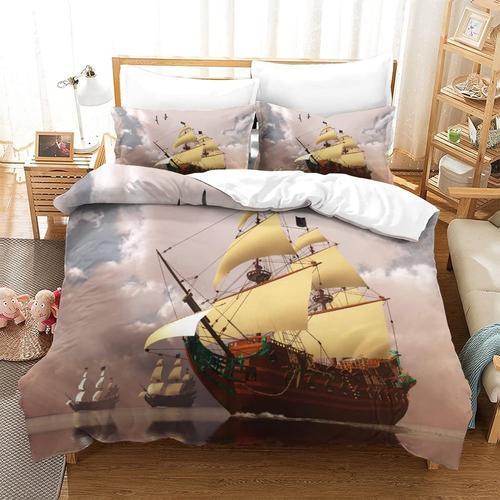 Housse De Couette Ensemble De Literie Imprime Bateau En Mer 3 Piece... on Productcaster.