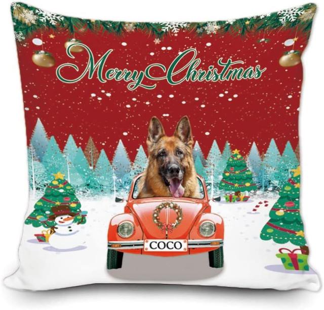 Housse De Coussin Personnalisée Joyeux Noël, Mignon Chien Berger Al... on Productcaster.