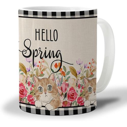 Tasse A Cafe Hello Spring 330ml, Aquarelle, Chat Mignon, Fleur Rose... on Productcaster.