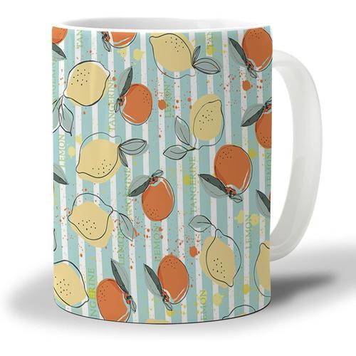 Tasse A Cafe Citron Orange 330ml, Fruits D'ete Aquarelle Sarcelle R... on Productcaster.