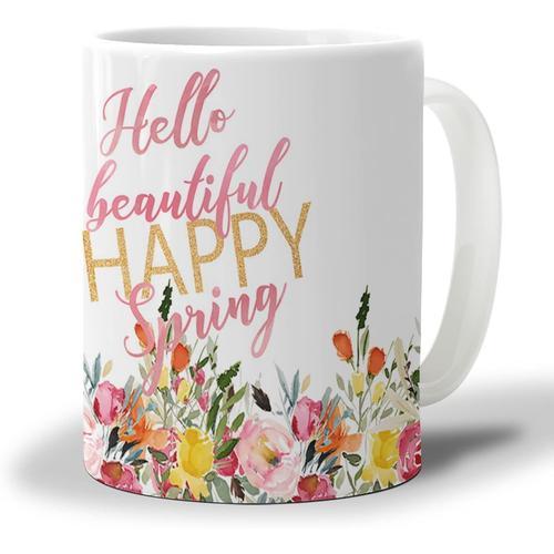 Bonjour Printemps Tasse A Cafe 330ml, Belle Rose Rose Fleur Jaune A... on Productcaster.