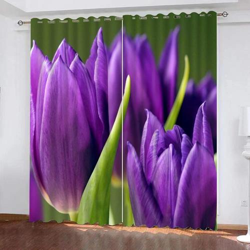 Rideaux Occultants Tulipes Violettes, Rideau Assombrissant De Belle... on Productcaster.