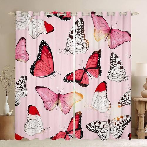 Rideaux Occultants Papillon Rose, Rideaux Imprimes D'insectes Lumin... on Productcaster.