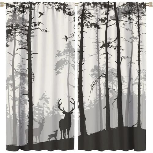 Rideaux De Cerf Rustique Foret Foret Famille Cerf Oiseaux Silhouett... on Productcaster.