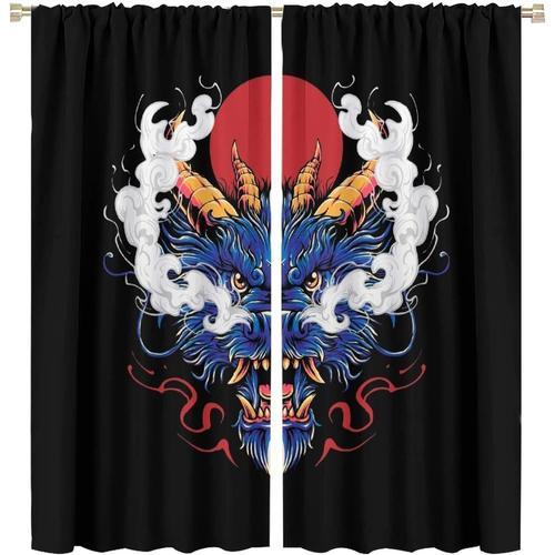 Rideaux Dragon Noir Et Or, Style Japonais, Avec Poche A Tige, Pour ... on Productcaster.