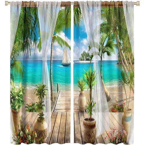 Rideaux De Paysage Tropical, Plantes De Cocotier, Fleurs, Tige De P... on Productcaster.