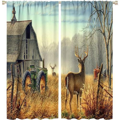 Rideaux Occultants En Forme De Cerf, Style Village Retro D'automne,... on Productcaster.