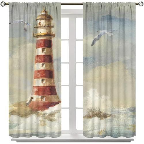 Rideaux De Salle De Bain Motif Phare, Peinture A L'huile Nostalgiqu... on Productcaster.