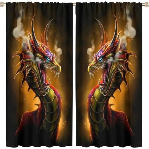 Rideaux Dragon, Rideaux Occultants Fantaisie Orange Spark Cool Drag... on Productcaster.