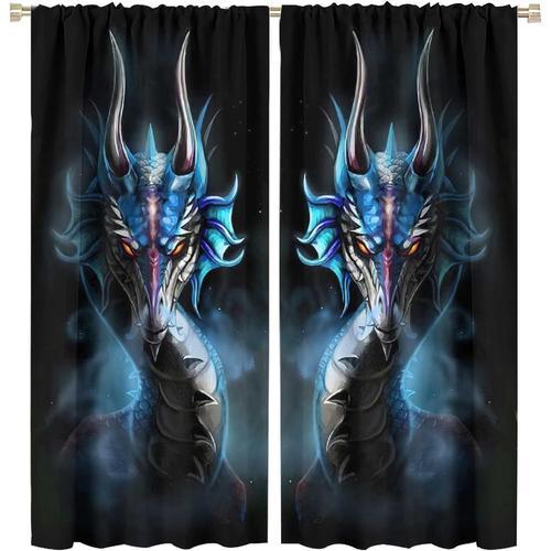 Rideaux Dragon, Rideaux Occultants Fantaisie Galaxie Brume Bleu Coo... on Productcaster.