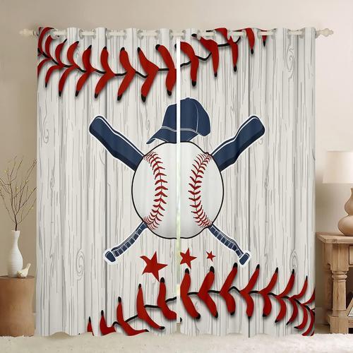 Rideaux Imprimes De Baseball, Rideaux De Fenetre En Bois Vintage, R... on Productcaster.