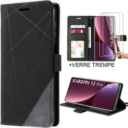 Coque Flip Case Pour Xiaomi 12 Pro Effect Cuir Noir + 2 Verres Trem... on Productcaster.