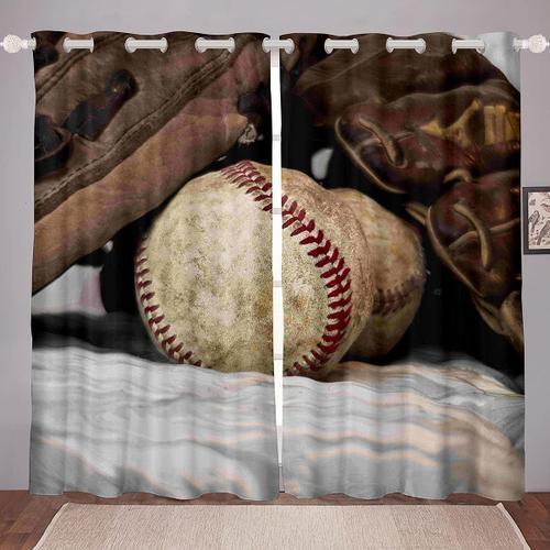 Rideaux De Fenetre De Baseball, Theme Sportif, Boule Retro Pour Enf... on Productcaster.