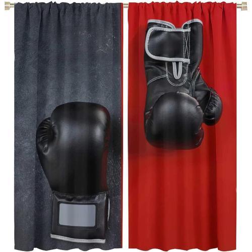 Rideaux De Boxe, Theme Sportif Retro Gants De Boxe Noirs Sur Rouge ... on Productcaster.