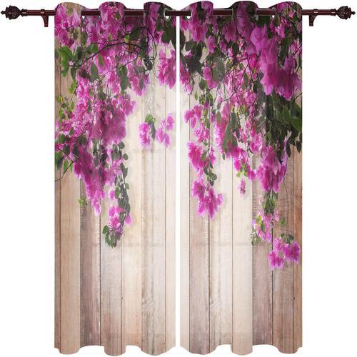 Rideaux Imprimes En Planche De Bois Marron A Fleurs Aquarelle Moder... on Productcaster.