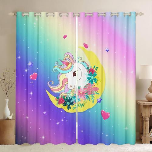 Rideaux De Fenetre Licorne Florale Bleu Violet Paillettes Licorne R... on Productcaster.