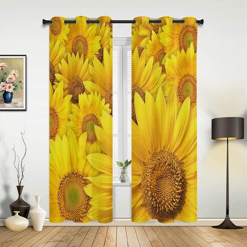 Rideaux A ?Illets Imprimes De Fleurs De Tournesol Jaunes, Rideaux O... on Productcaster.