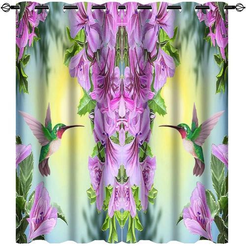 Rideaux Occultants A Fleurs Violettes Et Colibris, Pour Chambre A C... on Productcaster.