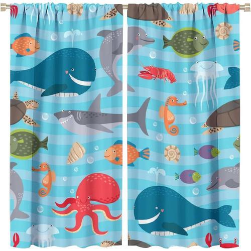 Rideaux Ocean Avec Passe-Tringle, Poisson Sous-Marin, Requin, Balei... on Productcaster.