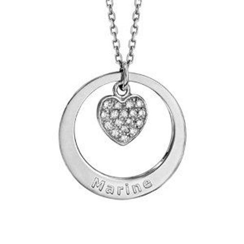 Collier Argent Rhodié Petit Cercle Avec Motif Coeur Oxydes Blancs S... on Productcaster.