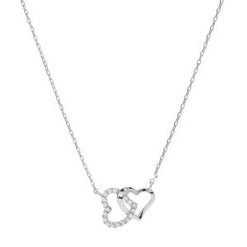 Collier Argent Rhodié Double Coeur Entrelacé Oxydes Blancs Sertis 4... on Productcaster.