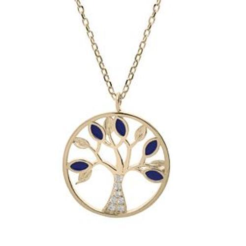 Collier Plaqué Or Arbre De Vie Oxydes Bleus Et Blancs Sertis 40+3cm on Productcaster.