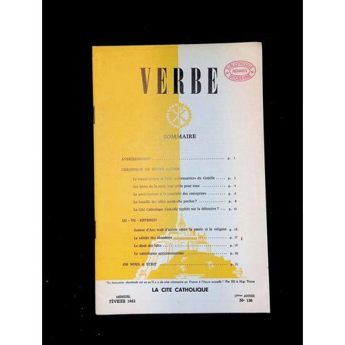 Verbe, 17e Annee, N°138, Février 1963 on Productcaster.