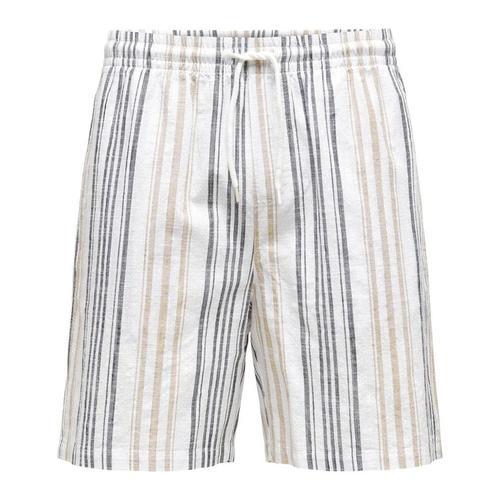 Short À Rayures Blanc/Beige Homme Only & Sons Slub on Productcaster.