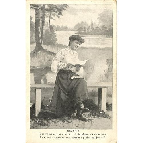 Carte " Amoureux Réverie " Femme Lisant Sur Banc.1910 on Productcaster.