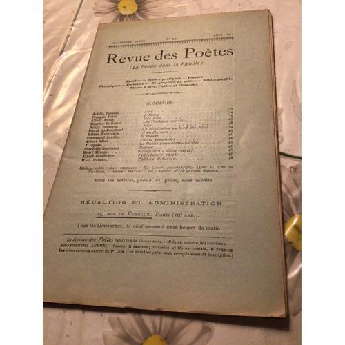 Revue Des Poètes. Quatrième Année. Numéro 39. Août 1901. Achille Pa... on Productcaster.