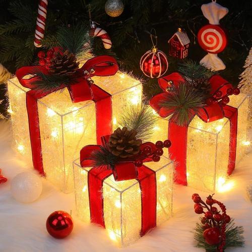 Boîtes à Cadeaux Lumineuses de Noël, 60 LEDs Décoration Intérieur L... on Productcaster.