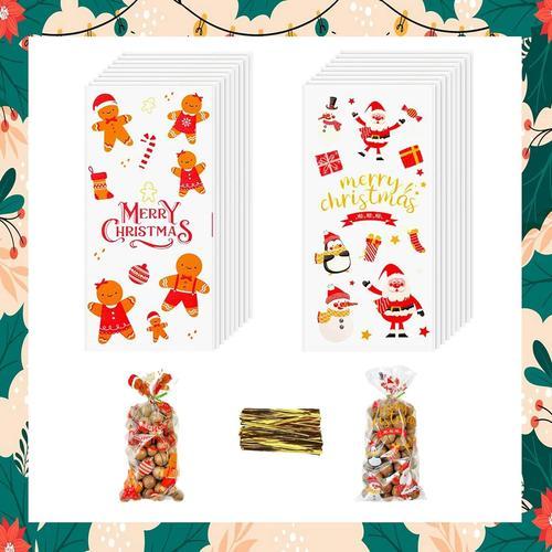 100 Pcs Sachet Bonbon Noel?Sac Cadeau Noel?Sachet Biscuit Noel?Sach... on Productcaster.