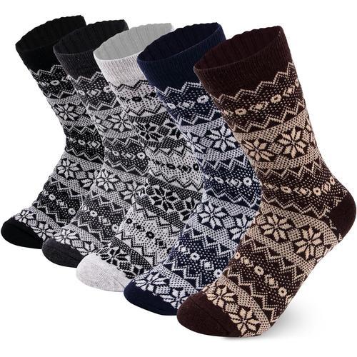 5 Paires De Chaussettes Thermiques D'hiver En Laine Chaussettes Tri... on Productcaster.