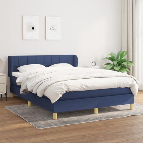 Vidaxl Lit À Sommier Tapissier Avec Matelas Bleu 140x190 Cm Tissu on Productcaster.