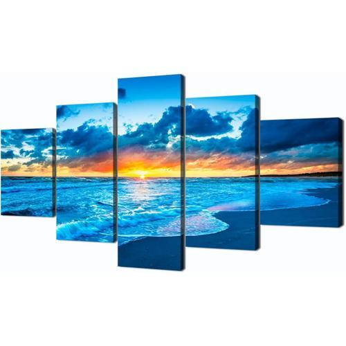 Peinture de paysage moderne sur toile avec plage bleue, océan, leve... on Productcaster.