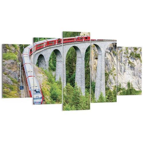 Impression sur toile murale avec pont ferroviaire, paysage de monta... on Productcaster.