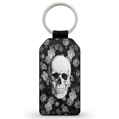 Porte-Cles Clefs Keychain Simili Cuir Skull Tete de Mort Roses Fleurs on Productcaster.