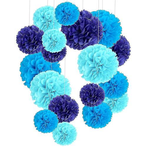 Paquet de 18, fleur de pompon bleu, ensemble de papier de décoratio... on Productcaster.