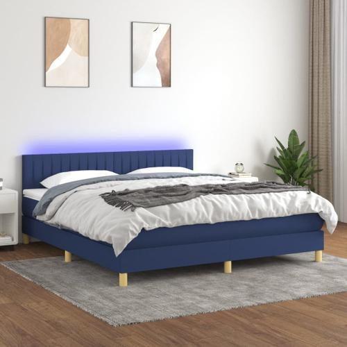 Vidaxl Sommier Tapissier Avec Matelas Et Led Bleu 160x200 Cm Tissu on Productcaster.