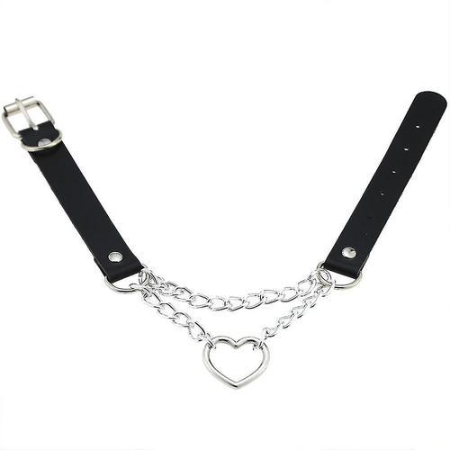 Collier Punk En Faux Cuir Pour Femmes, Collier En Forme De C¿Ur, Bi... on Productcaster.