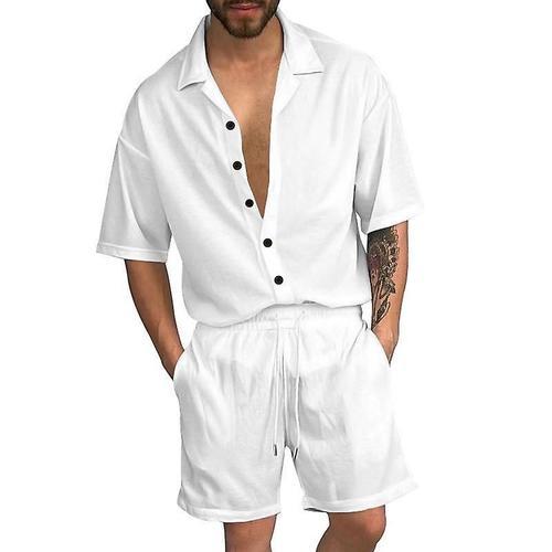 Chemise Et Short Homme Deux Pièces Couleur Unie Manches Courtes Bla... on Productcaster.