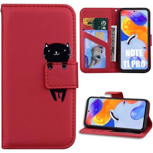 Coque Pour Xiaomi Redmi Note 11 Pro, Coque Rabat Rouge Effet Cuir A... on Productcaster.