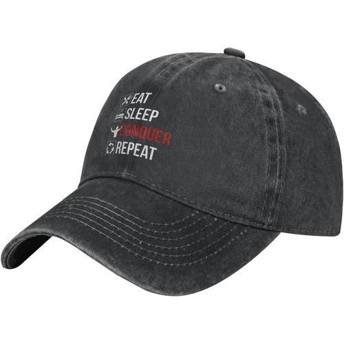 Eat-Sleep-Conquer-Repeat-Baseball-Cap, Chapeaux De Camionneur En Co... on Productcaster.