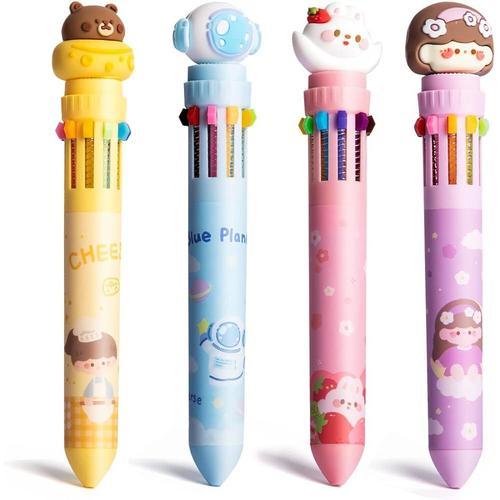 4 Stylos Multicolores À Bille Roulante Rétractable, Stylo 10 Couleu... on Productcaster.