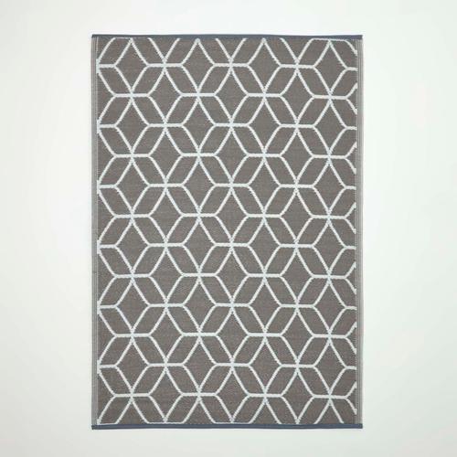 Tapis D'extérieur À Motif Géométrique Blanc Et Gris, 120 X 180 Cm on Productcaster.